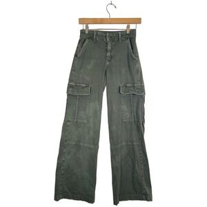 American Eagle Women Size 000 Olive Cargo Pant Baggy Stretch High Waist Wide Leg